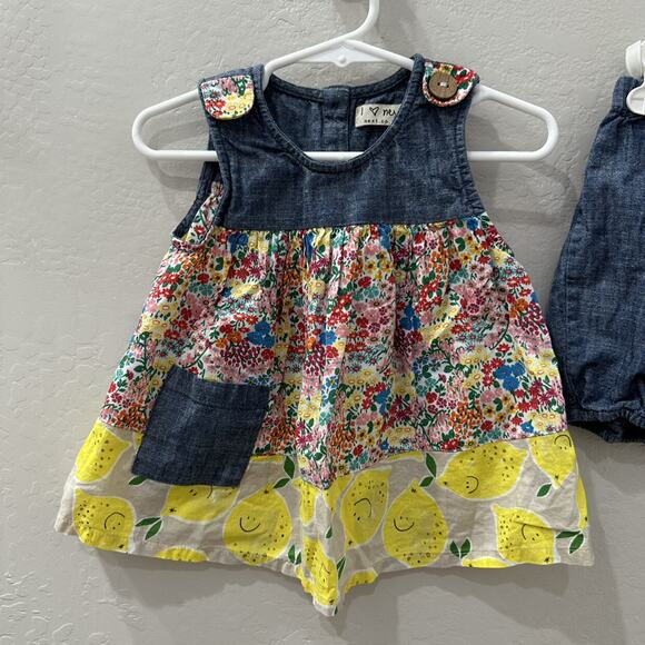 Next Floral Lemons Chambray Dress & Bloomers Outfit - Picture 2 of 12